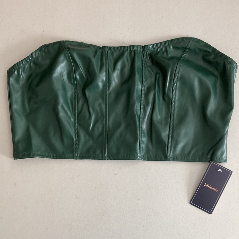Milumia, Womens faux leather strapless crop tube top, Zip back, Size L